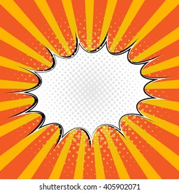 Blank curtoon speech bubble in pop art style on burst background. Vector illustration