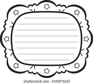 Blank cute note frame with pastel coloring and with stars sketch for coloring