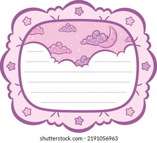 Blank cute note paper planner frame with pastel coloring and with moon and stars