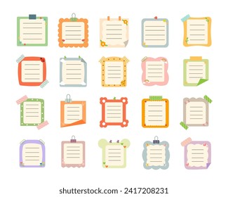 Blank cute paper notes vector illustration element. Set of paper notes vector design