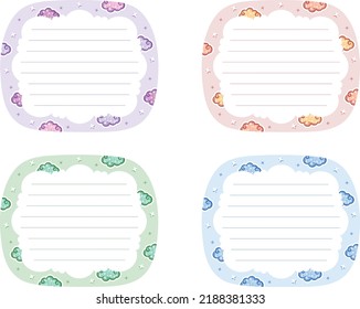 Cuaderno doodle de planner de notas de papel recordatorio en blanco con colores pastel y nubes