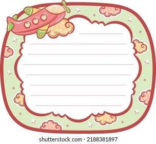 Blank cute reminder paper note planner frame with pastel coloring planes and clouds