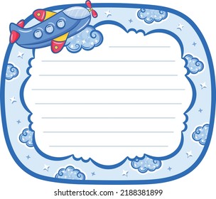 Marco de planificación de notas de papel de recordatorio lindo en blanco con planos y nubes de colores pastel