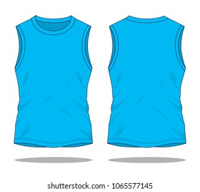 Blank Cyan Blue Running Sleeveless Tank Top Vector For Template.Front And Back Views.