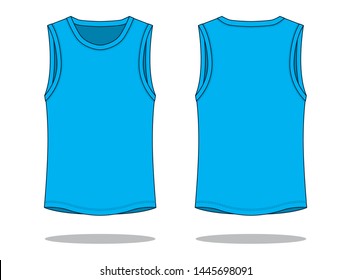 Blank Cyan Blue Tank Top Template Vector On White Background.Front And Back View.