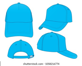 Blank Cyan Blue Trucker Cap With Slider Plastic Buckle Zip Template on White Background, Vector File 