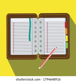 Blank dairy book note and pencil,vector illustration.