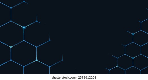 Blank dark background with space for advertising banner, campaign logo or text and digital hexagon cells grid. 3D rendering, mock up
