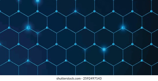 Blank dark background with space for advertising banner, campaign logo or text and digital hexagon cells grid. 3D rendering, mock up
