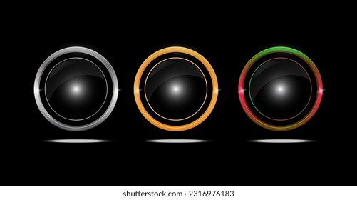 Blank dark button round and glossy. web button with shadow and reflection on black color