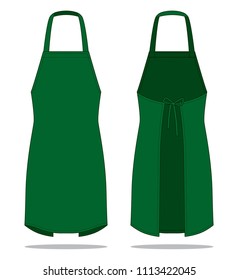 Blank Dark Green Apron Template on White Background. Front and Back Views, Vector File.