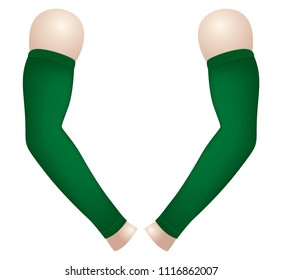 Blank Dark Green UV-Protection Arm Sleeve Template On White Background, Vector File.