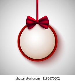 Blank decorative tag with red bow, vector illustration