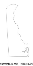 Blank Delaware vector map silhouette illustration isolated on white background. High detailed illustration. United state of America country. Empty editable Delaware line contour map.