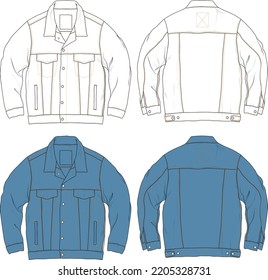 Blank Denim Jacket Flat Sketch Fashion Design Mock-up Template