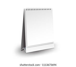 Blank desk calendar 3d mockup vector illustration, Vertical Realistic mockup  for Desk calendar template design, Vertical realistic paper calendar blank, White Background Isolated