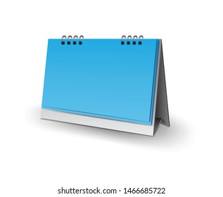 Blank desk calendar 3d mockup vector illustration, Vertical Realistic mockup for Desk calendar template design, Vertical realistic paper calendar blank, blue Background Isolated
