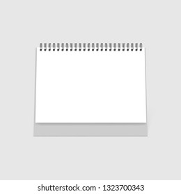 Blank desk horizontal spiral calendar - front view, vector template.