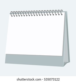 Blank desktop calendar. Realistic but flat color style design. Isolated vector mock up.