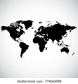 Blank detailed black World map isolated on background. Vector illustration for website, annual reports, infographics.