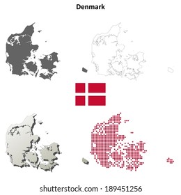 Blank detailed contour maps of Denmark - vector version