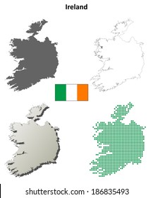 Blank detailed contour maps of Ireland - vector version