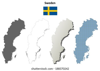 Blank detailed contour maps of Sweden - vector version