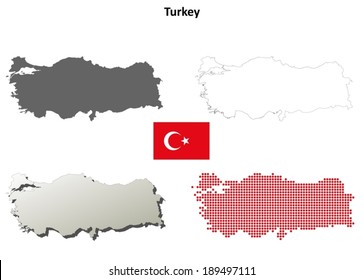 Blank detailed contour maps of Turkey - vector version