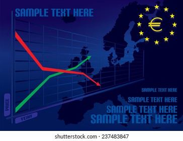 Blank diagram,chart of growth and decline vector with Europe map background 