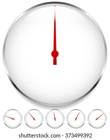 Blank dial, gauge elements in sequence with red needle