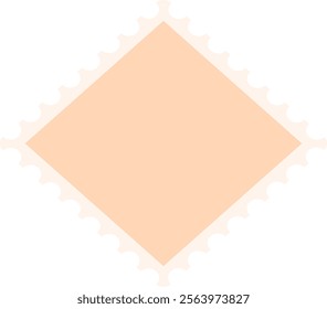 Blank diamond shaped postage stamp with serrated edge isolated on white background, providing copy space for customization and personalization