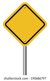 Blank diamond shaped warning yellow sign isolated on white background.