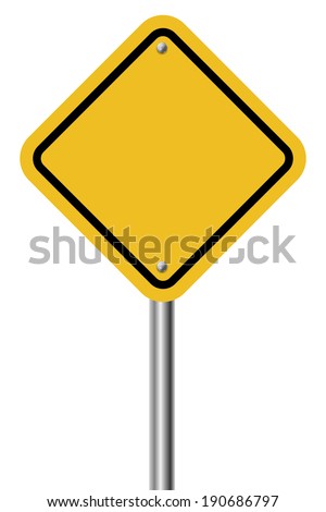 Blank diamond shaped warning yellow sign isolated on white background.