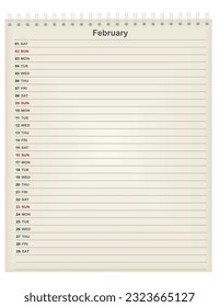 Blank diary calendar. vector illustration