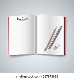 Blank diary were pages and pencil