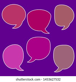 blank different color cartoon speech bubbles set on purple background. vector illustration