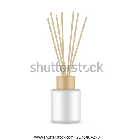 Blank Diffuser Bottle With Wooden Aroma Sticks, Isolated on White Background. Vector Illustration