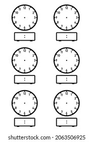 Blank digital and analog clock worksheet. Clipart image