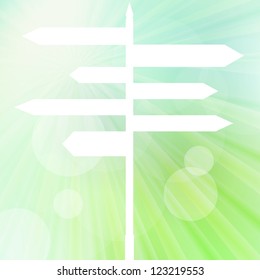 Blank directional road sign vector background with light burst and glitter