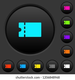 Blank discount coupon dark push buttons with vivid color icons on dark grey background