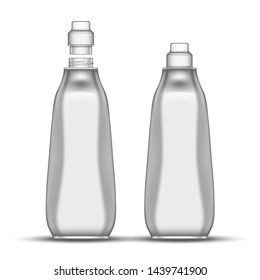 Blank Dishwashing Bleach Plastic Bottle Vector. Closed And Opened Bottle For Wash Plate Kitchen Chemical Liquid. Concept Mockup Container For Disinfector Substance Realistic 3d Illustration