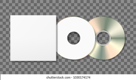 Blank disk and case mockup on dark background. Vector illustration.