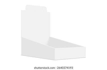 Blank Display Box Mockup, Side Perspective View, Isolated On White Background. Vector Illustration