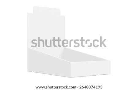 Blank Display Box Mockup, Side Perspective View, Isolated On White Background. Vector Illustration