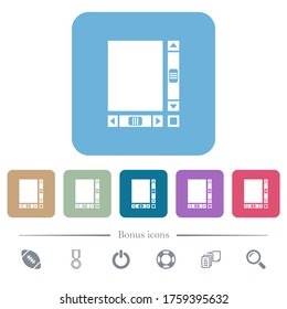 Blank document with scroll bars white flat icons on color rounded square backgrounds. 6 bonus icons included