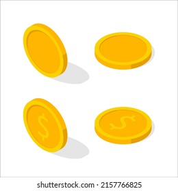 Blank and dollar coins. 3D isometric illustration. Flat style. Isolated vector for presentation, infographic, website, apps and other uses.