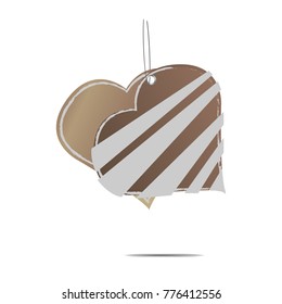 blank double brown abstract heart love sticker label price tag badge isolated background
