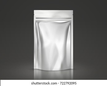 Blank doy pack mockup, silver package for design uses in 3d illustration