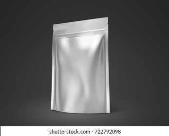 Blank doy pack mockup, silver package for design uses in 3d illustration