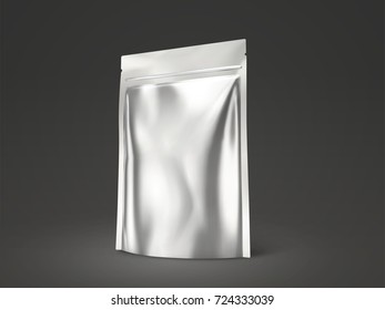 Blank doy pack mockup, silver color package for design uses in 3d illustration